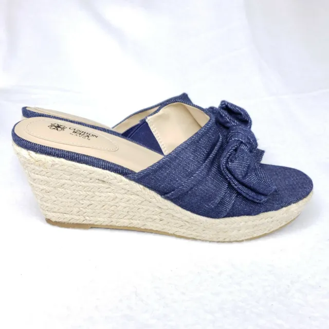Cushion Walk Avon Womens Size 8M Slip on Shoes Dark Blue Denim Raffia Wedge Heel