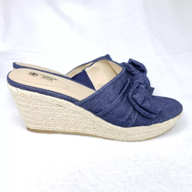 Cushion Walk Avon Womens Size 8M Slip on Shoes Dark Blue Denim Raffia Wedge Heel