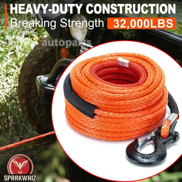 1/2"x100ft Synthetic Winch Rope Line Recovery Cable w/Winch Hook for ATV UTV SUV