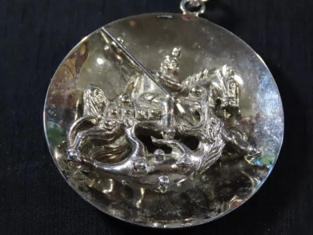 Vintage Huge St. George Dragon Pendant Necklace Signed Germany Silver Tone C592