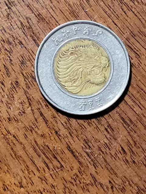 Ethiopia 1 Birr coin, 2008 (2016). KM# 78, bimetallic. Abyssinian Lion head.