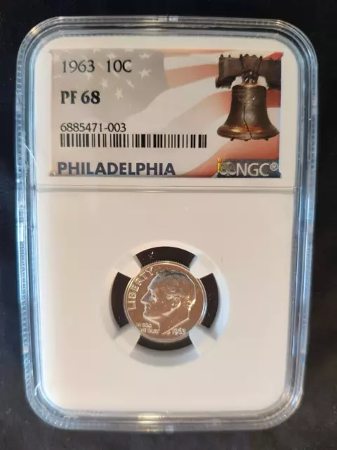 1963 (P) 10¢ Proof Roosevelt Silver Dime - NGC: PF 68