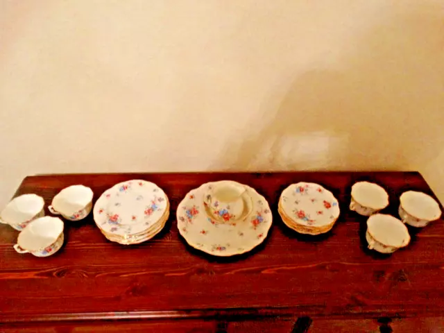 1x Bone China Tea Set Collection Med-Size Plates+Saucers+Cups+Bowl+M-Jug+S-Bowl