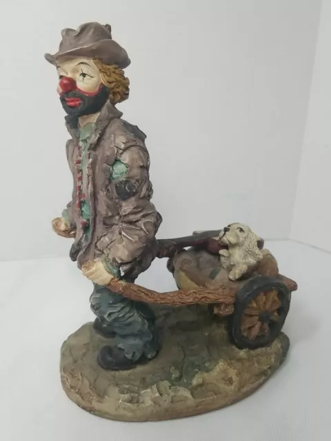 Hobo Clown Figurine, Clown Pulling Wagon With Dog And Guitar