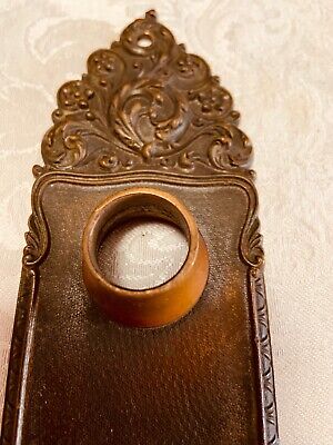 Antique Yale & Towne 9" Doorknob Backplate Floral Foliate Brass Hardware Salvage 3