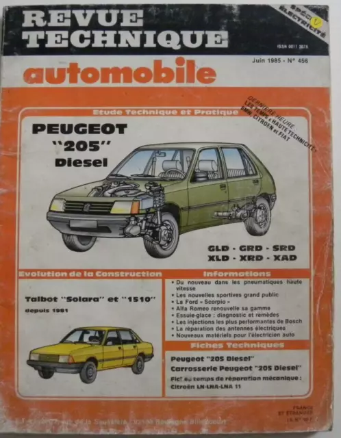 revue technique automobile RTA Peugeot 205 diesel n°456