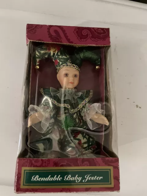 Vintage Porcelain Face/Hands/Legs Crafted Bendable Baby Jester Doll Collector