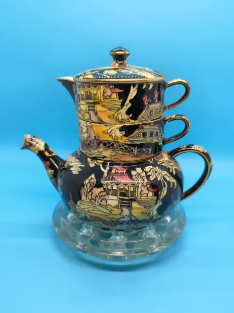 Royal Winton Black Grimwades Pekin Pattern Stacking Teapot Rare Item