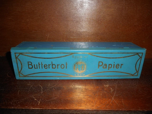  ALTE BLECHDOSE, BUTTERBROT Papier, Apparat für HTD, Blech Dose EUR 12 Bildidee 