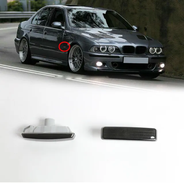 Pair Smoke Fender LED Side Marker Lights for 97-03 BMW E39 525i 528i 530i 540i