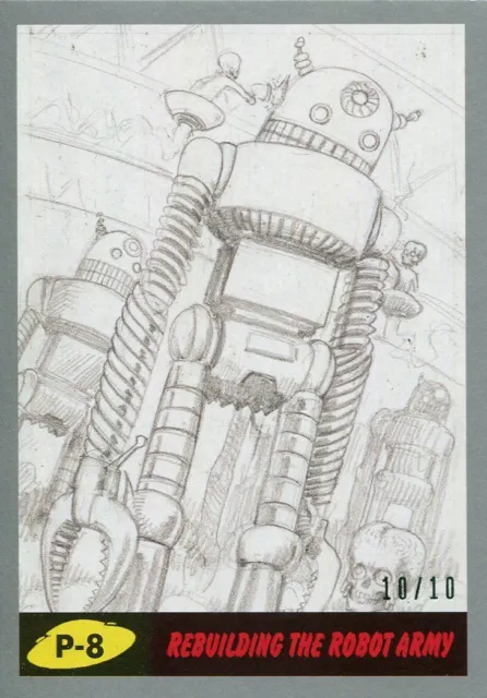 Mars Attacks The Revenge Silver [10] Pencil Art Base Card P-8 Rebuilding the