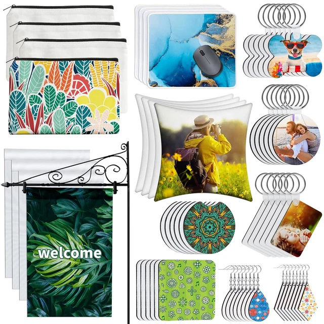 114Pcs Sublimation Blanks Products, Sublimation Blanks Set Including DIY Blan...