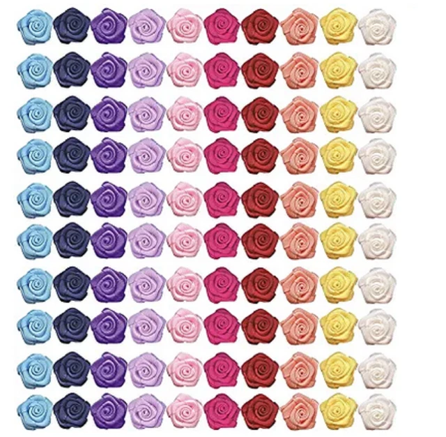 Mini Ruban Satin Roses Fleurs Pour Artisanat Couture Embellissement Pack De 100