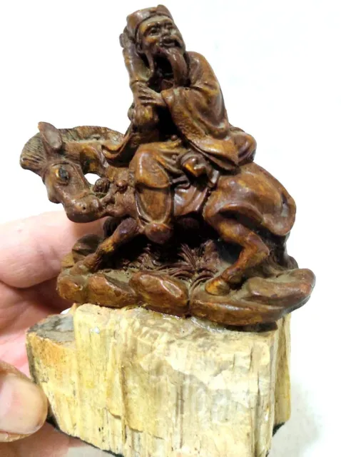 Chinese Art Vintage Hand-carved Resin on Base stone Statue man on horse Figurine