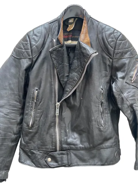 Vintage 1960s Belstaff Biker Jacket Black Leather Motorcycle Rocker Size 42" M/L