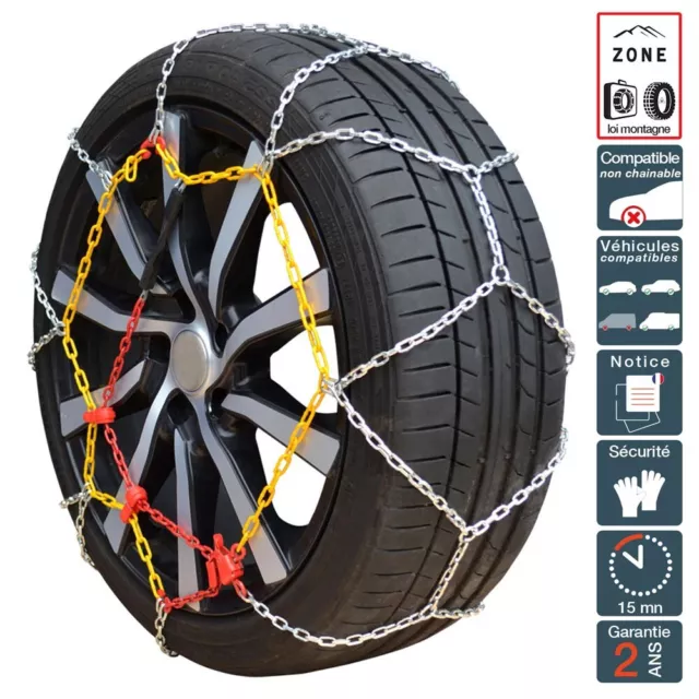 Chaine à neige pneu 155/65R14 montage rapide acier 9mm