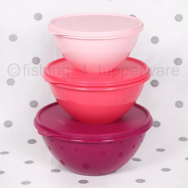 NEW Tupperware Wonderlier  Bowls set of 3 Pink Seals Preparation Serving Storage