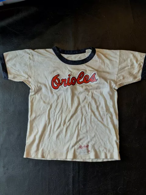 Vintage 1960's MLB Baltimore Orioles O'sRawlings Ringer Camicia Acetato Cotone