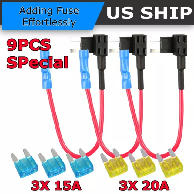 3Pack 12V 15 Amp Car Add-a-circuit Fuse TAP Adapter Kit, Mini ATM APM Blade Fuse