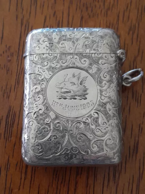 Vintage Birmingham Sterling Silver Vesta Case Marked 1900 Weight 51 Grams