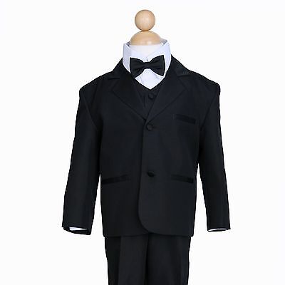 Black Boy 5Pcs Tuxedo Formal Suit Set 6M 12M 18M 2 3 4 5 6 7 8 10 12 14 16 18 20