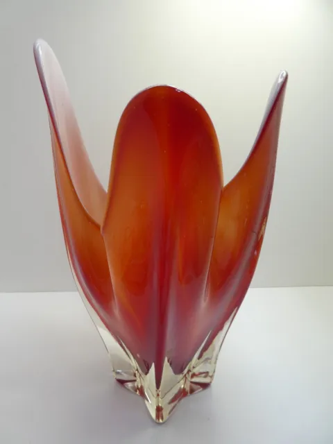 Vintage Murano Red Glass Free Form Vase Mid Century