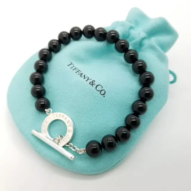 Tiffany & Co. Sterling Silver 8mm Black Onyx 8.5 Inch Toggle Bracelet New York