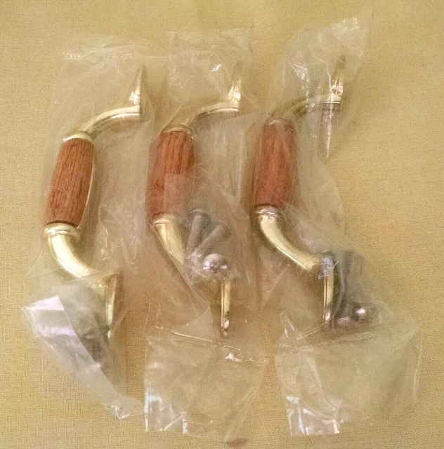 Drawer Pull Set 3 New Light Oak Wood Brass Finish With Hardware Handle Pulls.