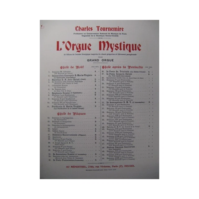 TOURNEMIRE Charles L'Orgue Mystique No 42 Orgue 1930