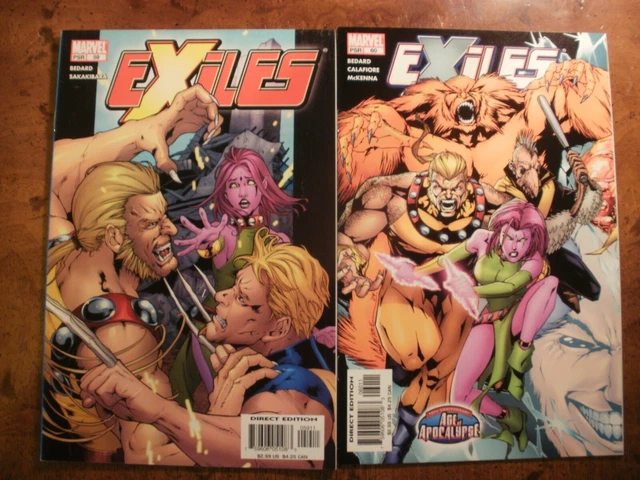 2 MARVEL Comic: EXILES #59 #60 (Volume 1) Age of Apocalypse Crossover (Blink)