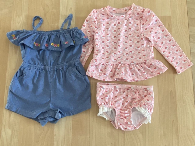 Girls 12-18 Months Janie & Jack Elephant Rash Guard Swimsuit & Chambray Romper