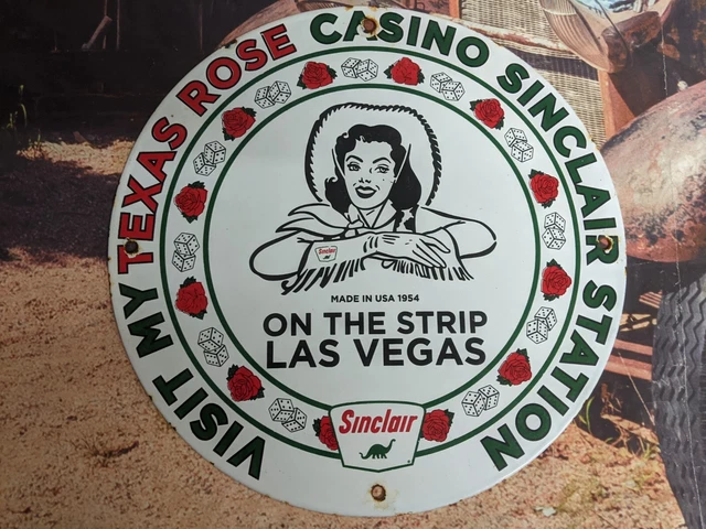 Vintage Old Dated 1954 Sinclair Texas Rose Gasoline Motor Oil Porcelain Gas Sign