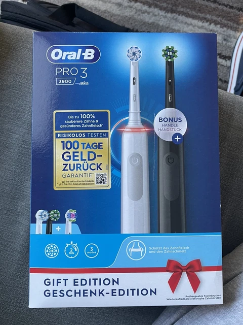 Oral-B Pro 3 3900 Elektrische Zahnbürste - Schwarz/Weiß 2 Stück Geschenk NEU OVP