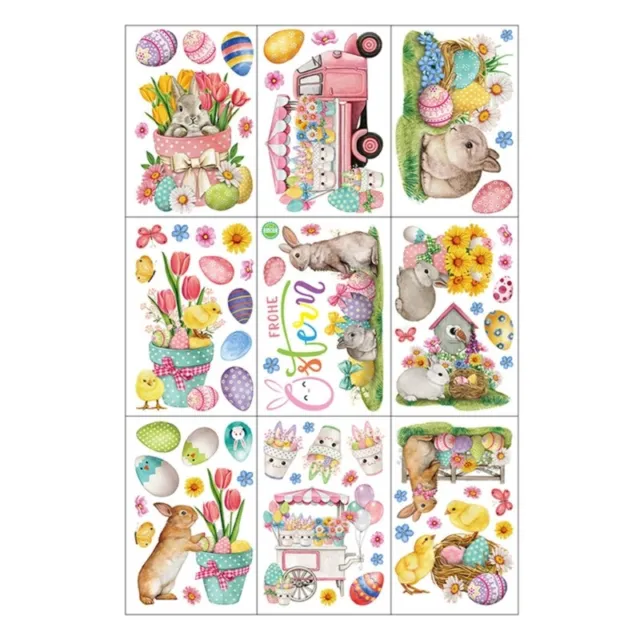 9/18 Sheets Easter Window Stickers Rabbit Eggs Flowerpot Print Window Clings