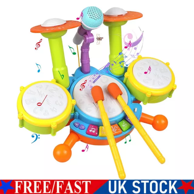 Kids Toddler First Drum kit Set With Mic & Instrument CHILDREN MUSICAL TOY GIFTS