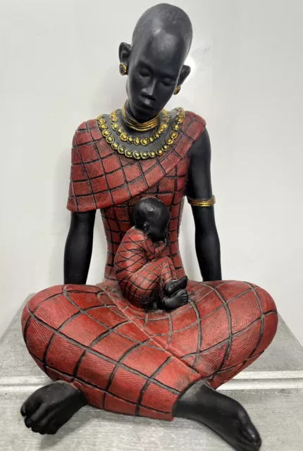 AFRICAN TRIBAL WOMAN WITH BABY CHILD SCULPTURE FIGURINE MAASAI TRIBE Figurine