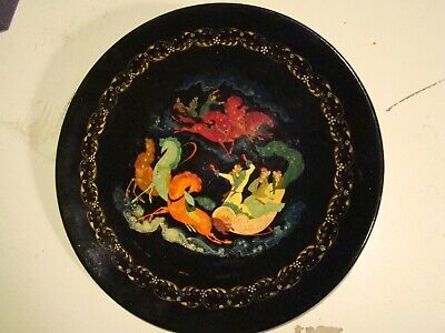 Antique Hand-Painted Signed Russian Lacquer 10" Plate Lipetsk Palekh-style