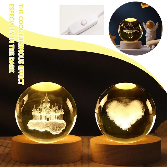 Boule De Cristal Lumineuse LED 8cm – Veilleuse 3D éducative – Art Déco