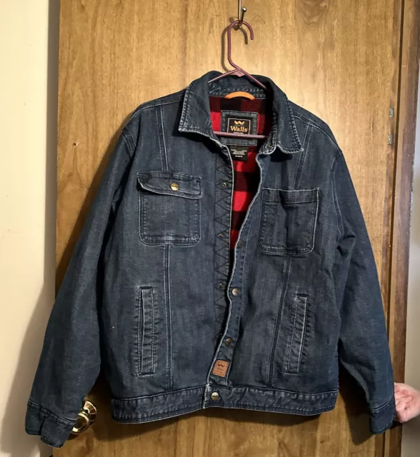 Walls Blanket Lined Denim Trucker Jacket - Red Flannel Lined Work Jacket Size XL 2