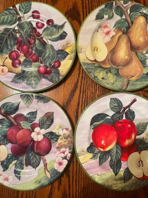 Villa D este Fruit Salad Plates Apple Cherry Pear Set Of 4 8.25 In Hand painted