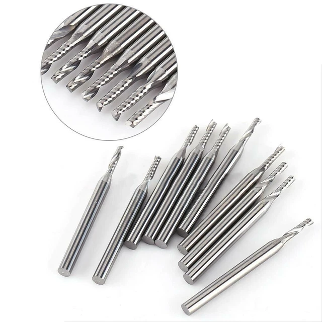 10pcs / Ensemble 1/8 Carbure Spirale Pointes Fin Moulin Coupeur CNC Simple Flute