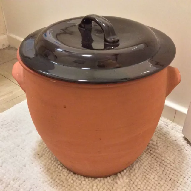Royal Barum Ware  Large Terracotta Pot And Lid. Olive, Salt Storage,Confit Pot.