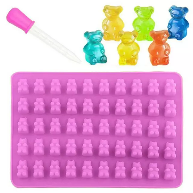 50 Cavity Gummy Bear Silicone Mold, Pink Silicone, Resin Mold