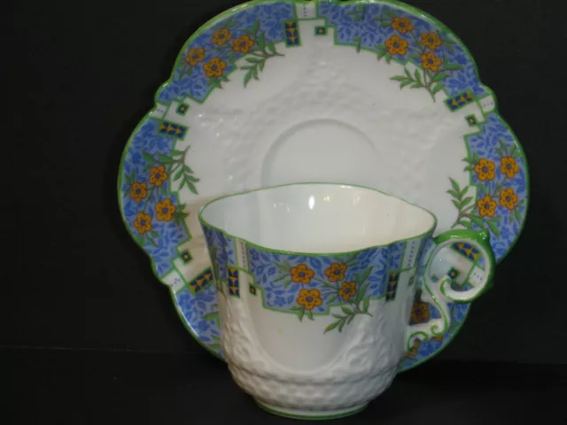 VTG Aynsley Bone China Quatrefoil Square Tea Cup & Saucer Set C.1940's Mint Rare 3