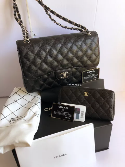 CHANEL CLASSIC DOUBLE FLAP BLACK CAVIAR SILVER H/W NIB with