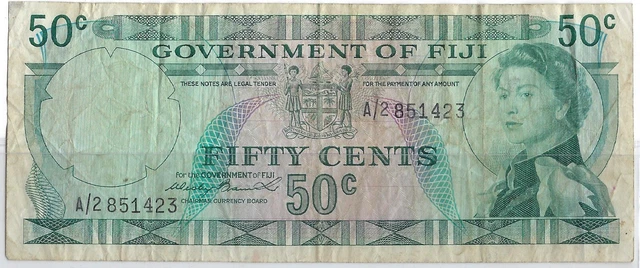Fiji 50 cents 1970  Rare Key A/2  P64a Qn Elizabeth VF, est $40.FJ1a