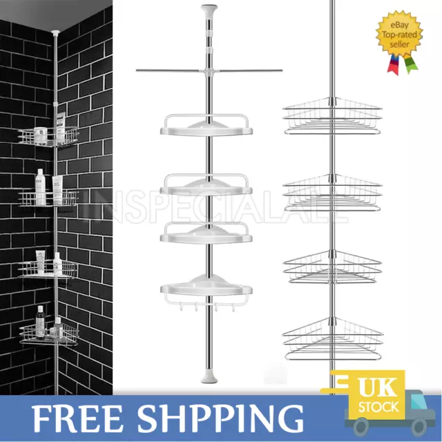 4 Tier Telescopic Bathroom Wall Corner Shelf Rack Shower Storage Organizer Trays