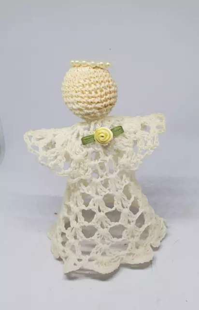 Vintage 6" Crochet Lace Angel Christmas Tree Topper Handmade Starched White