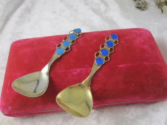 Danish Sterling Silver Guilloche Enamel Blue Spoons ( 2 )