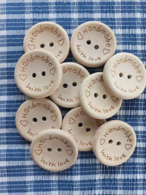 20mm Handmade With Love Natural Wooden Craft Sewing Buttons 10pcs